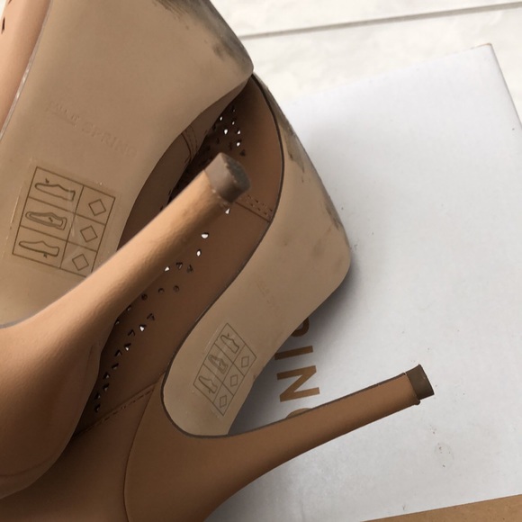 Asoniel Beige Peep Toe Heels - Picture 8 of 8